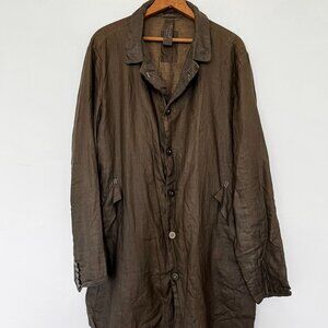 Transit Uomo Men's Large Waxed Linen Trench Coat Avant Garde Italian Designer L